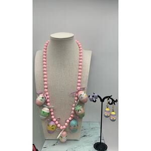 Lot Of Easter Themed Easter Egg Necklace & 2 Pairs Of Earrings
